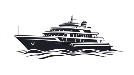 Fototapeta premium ship in the sea on white, black and white simple drawing of an oil tanker ship, white background