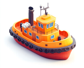 Fototapeta premium 3d isometric boat on the water, on white background