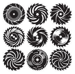Circular saw blades set silhouette vector illustration