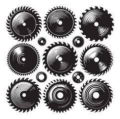 Circular saw blades set silhouette vector illustration