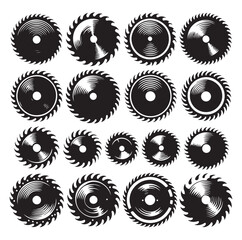 Circular saw blades set silhouette vector illustration