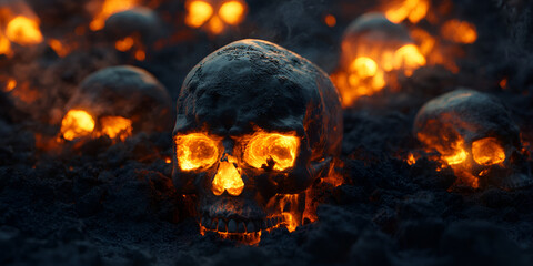 Burning Skulls with Fiery Background


