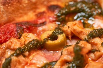 Pizza with solivki close-up. Italian pizza.  