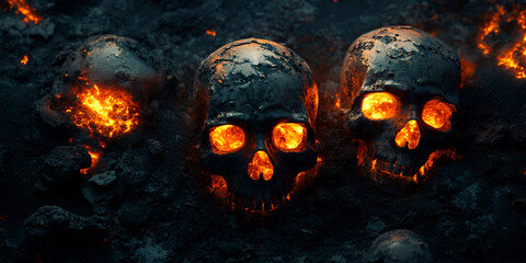 Burning Skulls with Fiery Background


