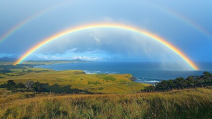 Naklejka premium A double rainbow in the countryside 