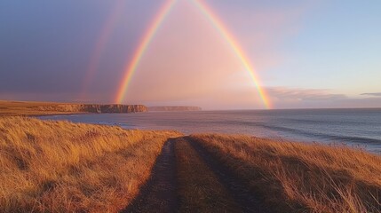Obraz premium A double rainbow in the countryside 