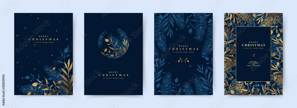 Canvas Prints merry christmas and happy new year greeting card set. winter luxary background with a pattern of gol