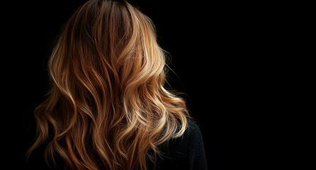 Fototapeta premium A woman with long brown hair is standing in front of a black background
