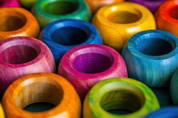 colorful wooden rings for creative play and learning