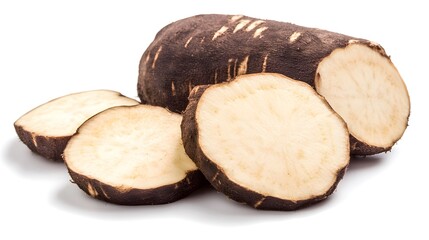 Chopped Elephant yam isolated in white background