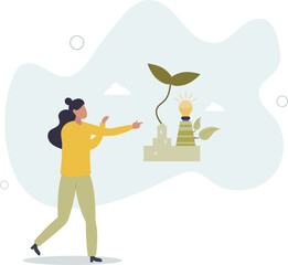 Sustainable development concept. character showing benefits of green industry,environmentally friendly plant.flat characters.