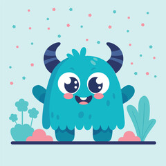 Cute monster baby in different planet landscape