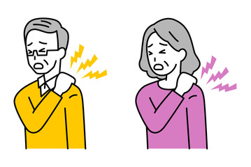 肩こりがつらい年配の男女　セット