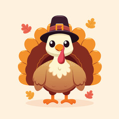 Thanksgiving turkey with hat cartoon style