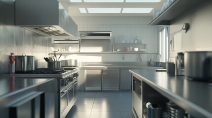 modern kitchen interior with stainless steel appliances and natural light