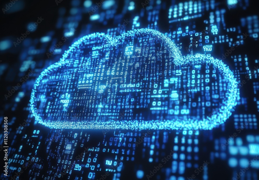 Aufkleber digital cloud data representation with futuristic binary code visualization in blue light for techno