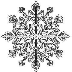 A clean white-style image of A detailed snowflake design perfect for coloring. 