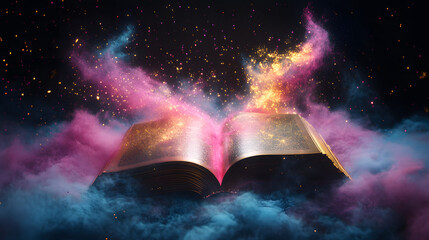 An Engaging Square Design Celebrating the Freedom of Storytelling Through an Open Book and Soaring Ethereal Pages