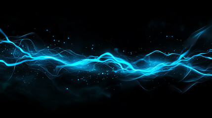 Naklejka premium A vibrant electric blue lightning bolt against a dark background, showcasing energy.