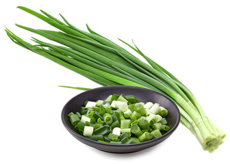 Obraz premium zest of onion in black plate isolated on white background. full depth of field. clipping path