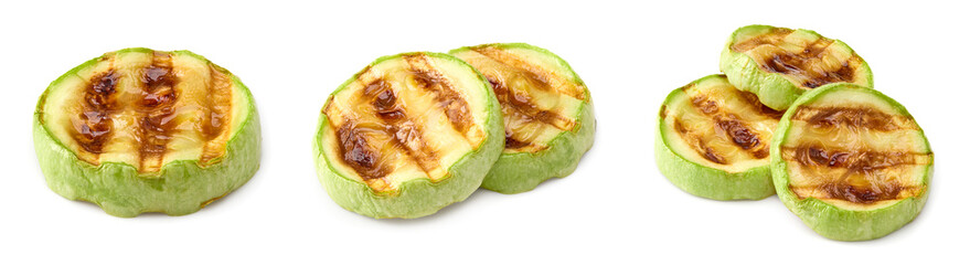 grilled sliced zucchini isolated on white background. clipping path
