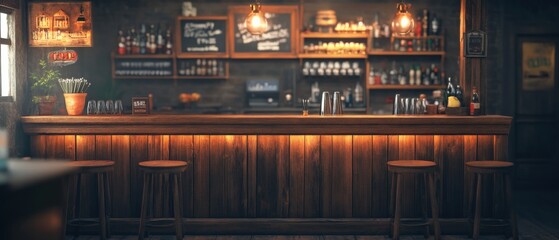 cozy wooden bar interior with warm lighting