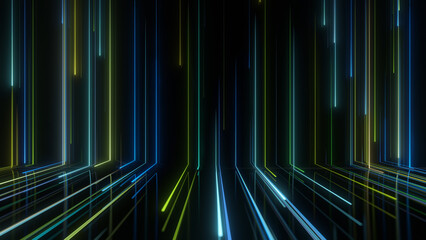 Light rays lines stripes neon color path glow. Futuristic animation for titles or logo.3D background colorful lines.3