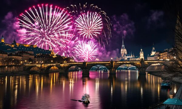 Spectacular Fireworks Display over Dresden's Augustus Bridge