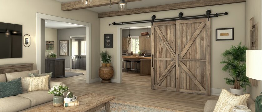 Cozy Rustic Living Room with Sliding Barn Doors