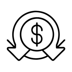 currency symbol icon, shopping vector icon, ecommerce vector icon - black outline icon of currency symbol symbolizing social media, Shopping and E-commerce in simple design.