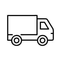 delivery truck icon, shopping vector icon, ecommerce vector icon - black outline icon of delivery truck symbolizing social media, Shopping and E-commerce in simple design.