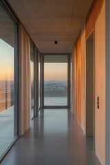 Fototapeta premium Tranquil Corridor with Panoramic Views at Sunset