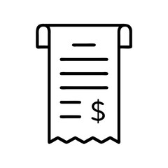 receipt icon, shopping vector icon, ecommerce vector icon - black outline icon of receipt symbolizing social media, Shopping and E-commerce in simple design.