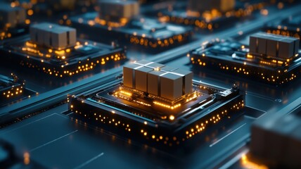 Aerial view of an automated warehouse showcasing advanced robotics and efficient storage solutions.