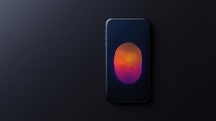 spam call concept. A glowing digital fingerprint over a phone, representing biometric integration in fraud call prevention, spam call fraud technology, symbolic modern security