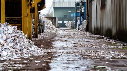 Industrial Waste Management Facility with Piles of Paper Waste
