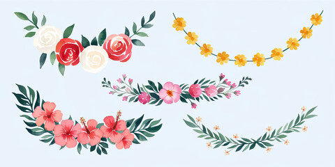 Naklejka premium Watercolor Floral Arrangements Roses Hibiscus Yellow Flowers Wedding Invitation Design