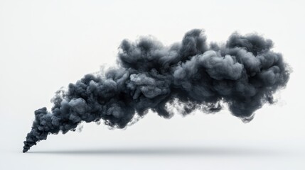 Dark grey smoke billows across white backdrop. Ideal for pollution, disaster, or abstract designs.