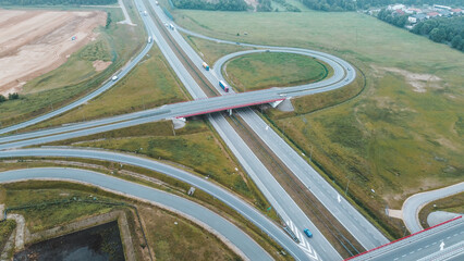Freeway overpass bridge with moving vehicles
