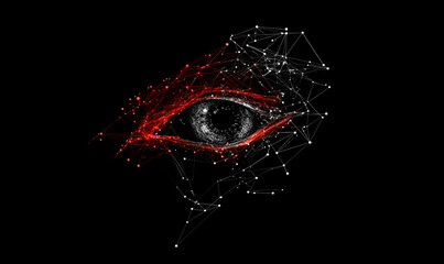 Eye low poly technology background with abstract polygonal digital design