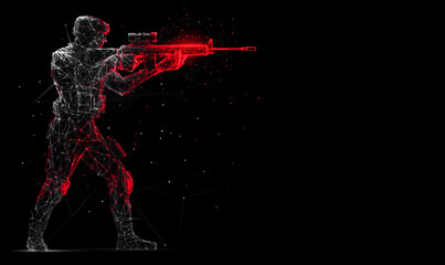 Soldier low poly technology background with abstract polygonal digital design