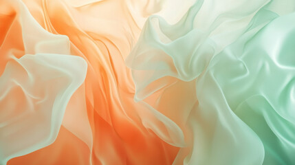 Obraz premium bright abstract wallpaper featuring light orange and mint green flowing fabric textures, creating soft and dreamy atmosphere