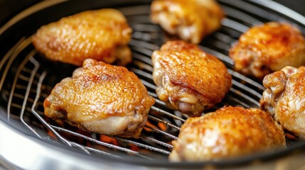 Savory Chicken Wings Grilling on Barbecue Rack with Crispy Skin