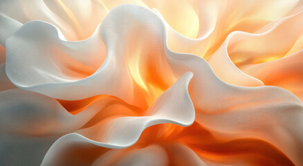 Obraz premium digital art piece featuring abstract shapes in soft white and orange hues, creating fluid and dynamic composition that evokes sense of warmth and movement