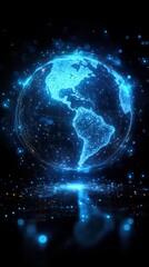 Fototapeta premium Global Network Concept with Blue Light Effect on Dark Background.