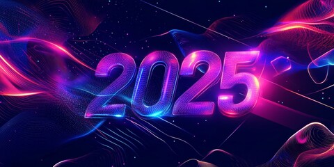 Futuristic 2025 New Year with Neon Lights

