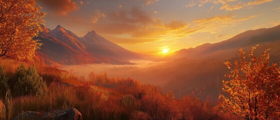 breathtaking autumn landscape with mountains and sunrise