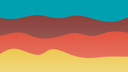 Blue, yellow and redcoloured wave patterned background with a flowing design
