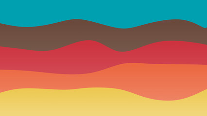 Blue, yellow and redcoloured wave patterned background with a flowing design