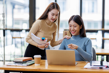 Two Business Documents, Auditor businesswoman checking searching document legal prepare paperwork or report for analysis TAX time,accountant Documents data contract partner deal in workplace office	
